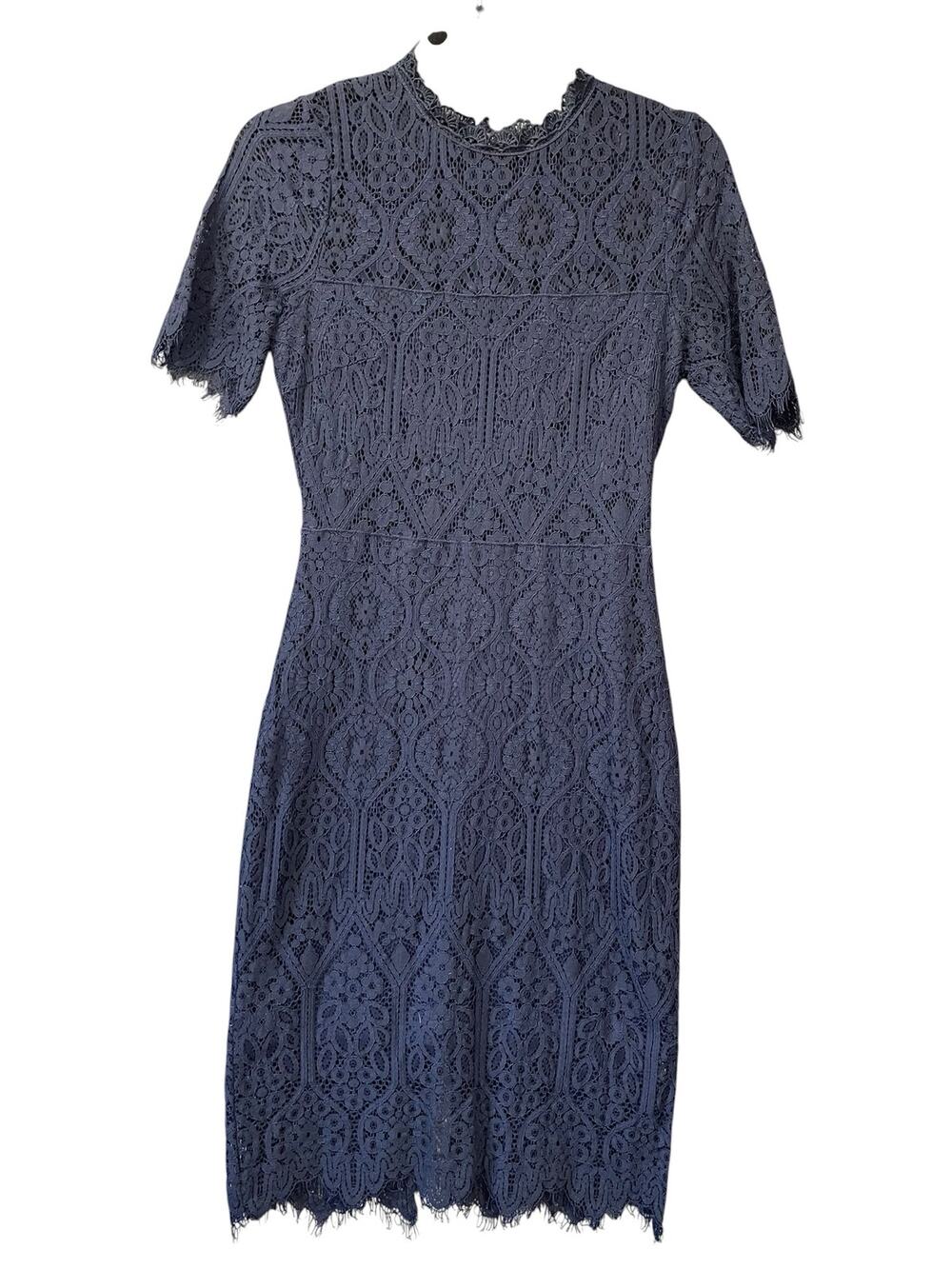 Lulus Dark Academia Navy Lace Sheath Dress Whimsigoth S